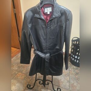 Worthington Black Leather Belted Jacket Like New
